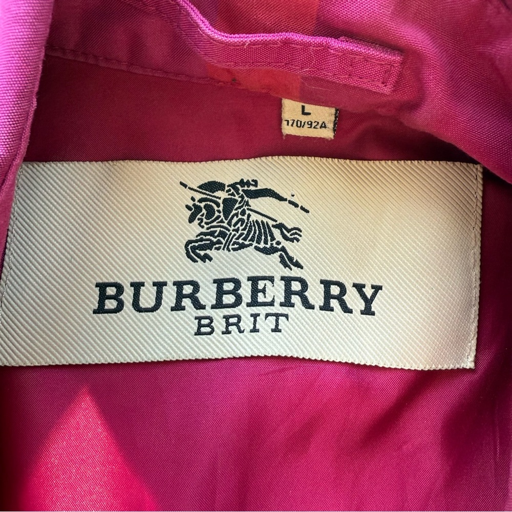 Burberry Brit Women's Pink and Purple Plaid Trench Coat, Size L - Picture 11 of 16